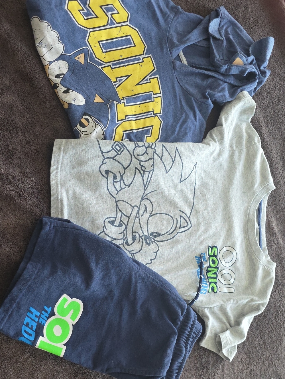 Sonic The Hedgehog Shorts Set Size 7 & Hooded L/S Tee Shirt Size 6 Lot